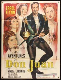 3m273 ADVENTURES OF DON JUAN French 1p R1960s different art of Errol Flynn by Georges Allard!