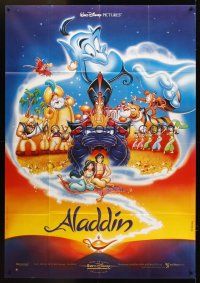 3m279 ALADDIN French 1p '92 classic Walt Disney Arabian fantasy cartoon, great cast portrait!