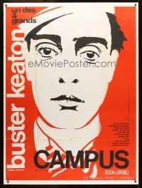 3m338 COLLEGE French 1p R73 Buster Keaton comedy classic!, cool portrait art by JCB!