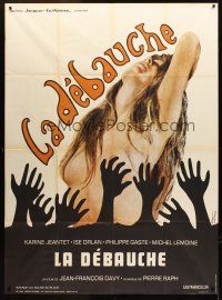 3m355 DIRTY LOVERS French 1p '70 artwork of lots of black hands grasping at naked woman by J.T.!