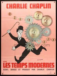 3m481 MODERN TIMES French 1p R70s great image of Charlie Chaplin running with gears in background!