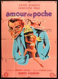 3m500 NUDE IN HIS POCKET style B French 1p '57 art of Jean Marais & sexy Genevieve Page by Hurel!