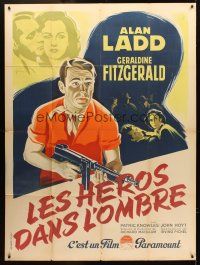 3m502 O.S.S. French 1p '46 art of Alan Ladd with machine gun by Boris Grinsson!