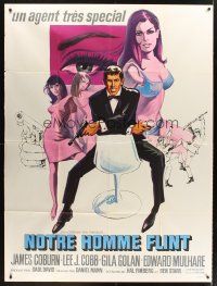 3m515 OUR MAN FLINT French 1p '66 art of James Coburn, sexy James Bond spy spoof!