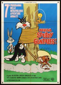 3m090 ARRIVA SPEEDY GONZALES Italian 1p '64 he ties up Sylvester as Bugs & Tweety watch!