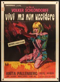 3m106 DEGREE OF MURDER Italian 1p '68 art of sexy Anita Pallenberg with gun, men couldn't own her!