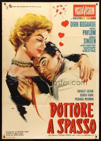 3m107 DOCTOR AT LARGE Italian 1p '57 different art of Dirk Bogarde & Pavlow by Nano Campeggi!