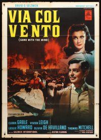 3m121 GONE WITH THE WIND Italian 1p 1949 Clark Gable, Vivien Leigh, different art by Fiorenzi!