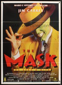 3m166 MASK Italian 1p '94 great super close up of wacky Jim Carrey in full make-up!