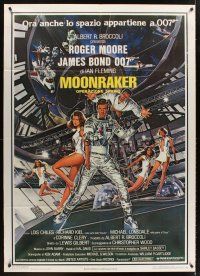 3m167 MOONRAKER Italian 1p '79 art of Roger Moore as James Bond & sexy space babes by Goozee!