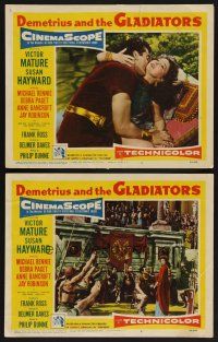 3p674 DEMETRIUS & THE GLADIATORS 2 LCs '54 Biblical Victor Mature & Susan Hayward!