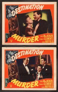 3p677 DESTINATION MURDER 2 LCs '50 sexy Myrna Dell & Hurd Hatfield, Stanley Clements beaten up!