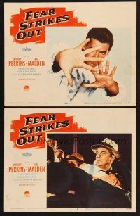3p696 FEAR STRIKES OUT 2 LCs '57 Karl Malden, Anthony Perkins as Boston Red Sox baseball player!