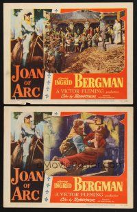 3p777 JOAN OF ARC 2 LCs '48 classic art of Ingrid Bergman in full armor on horse with sword!