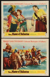 3p808 MASTER OF BALLANTRAE 2 LCs '53 Errol Flynn, Robert Louis Stevenson story, pirate adventure!