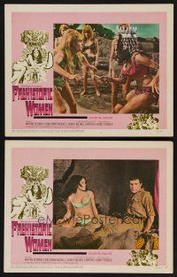 3p847 PREHISTORIC WOMEN 2 LCs '66 Hammer, sexiest cave babe Martine Beswick with man in bed!