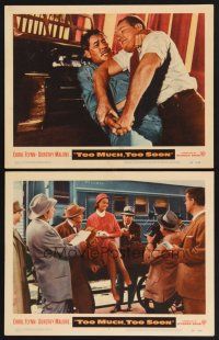 3p960 TOO MUCH, TOO SOON 2 LCs '58 Errol Flynn, sexy Dorothy Malone as Diana Barrymore!
