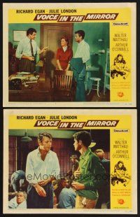3p979 VOICE IN THE MIRROR 2 LCs '58 alcoholic Richard Egan & long-suffering sexy wife Julie London!