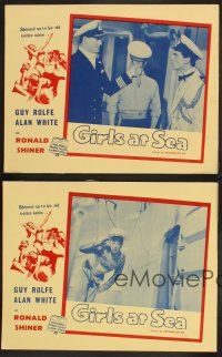 3p143 GIRLS AT SEA 4 English LCs '58 Ronald Shiner, Guy Rolfe, border art of sexy bikini babes!