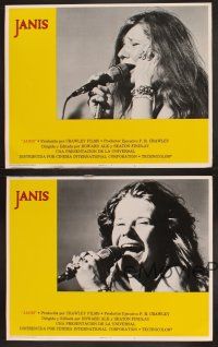 3p174 JANIS 4 Spanish/U.S. LCs '75 great rock & roll image of Joplin wailing into microphone on stage!