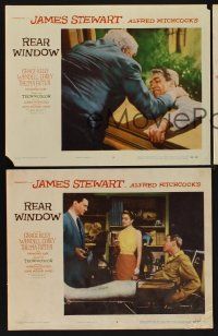3p476 REAR WINDOW 3 LCs '54 Alfred Hitchcock, voyeur Jimmy Stewart & sexy Grace Kelly!