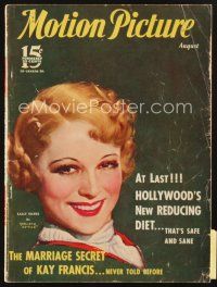 3r086 MOTION PICTURE magazine August 1933 artwork of smiling Sally Eilers by Marland Stone!