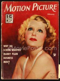 3r092 MOTION PICTURE magazine February 1934 art of sexy Lilian Harvey by Marland Stone!