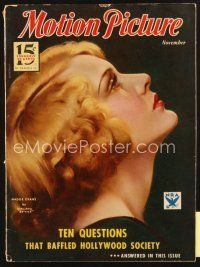3r089 MOTION PICTURE magazine November 1933 profile art portrait of Madge Evans by Marland Stone!