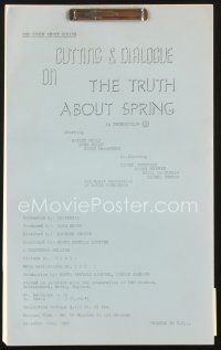 3r139 TRUTH ABOUT SPRING cutting & dialogue script Dec 14, 1964, screenplay by James Lee Barrett!