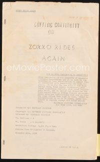 3r144 ZORRO RIDES AGAIN cutting continuity script December 26, 1958, screenplay by five!