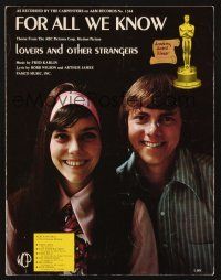 3r161 LOVERS & OTHER STRANGERS sheet music '70 Karen & Richard Carpenter, For All We Know!