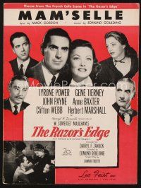 3r166 RAZOR'S EDGE sheet music '46 Tyrone Power, Gene Tierney, W. Somerset Maugham, Mam'selle!
