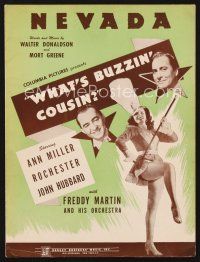 3r182 WHAT'S BUZZIN' COUSIN sheet music '43 sexy Ann Miller, Freddy Martin & His Orchestra, Nevada!