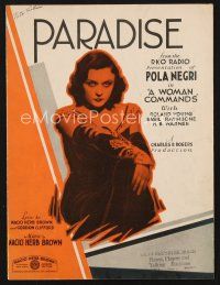 3r185 WOMAN COMMANDS sheet music '32 great image of sexy Pola Negri, Paradise!