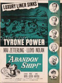 3r189 ABANDON SHIP pressbook '57 Tyrone Power & 25 survivors in a lifeboat which can hold only 12!