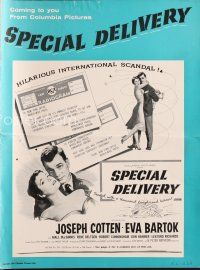3r268 SPECIAL DELIVERY pressbook '55 Cotten & Eva Bartok in a hilarious international scandal!