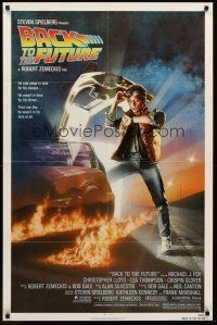 3s046 BACK TO THE FUTURE 1sh '85 Robert Zemeckis, art of Michael J. Fox & Delorean by Drew Struzan!