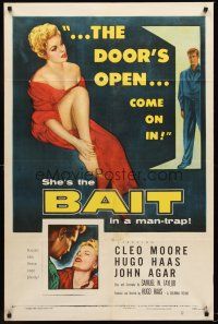 3s048 BAIT 1sh '54 the door's always open to sexy bad girl Cleo Moore's room, come on in!