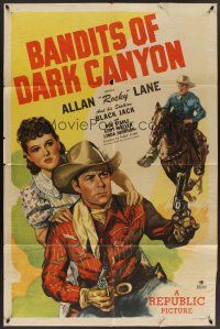3s051 BANDITS OF DARK CANYON 1sh '48 cowboy Allan Rocky Lane, Black Jack & Linda Johnson!