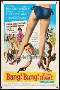 3s053 BANG BANG YOU'RE DEAD 1sh '66 wacky art of Tony Randall crouching between sexy legs!