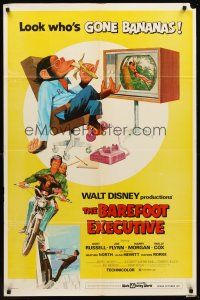 3s055 BAREFOOT EXECUTIVE 1sh '71 Disney, art of Kurt Russell & wacky chimp gone bananas!