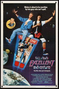 3s076 BILL & TED'S EXCELLENT ADVENTURE 1sh '89 Keanu Reeves, Socrates, Napoleon & Lincoln in booth!