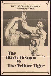 3s080 BLACK DRAGON VS. THE YELLOW TIGER 1sh '75 cool kung fu image w/ Bruce Lee look-alike!