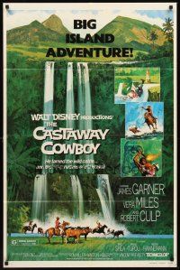 3s130 CASTAWAY COWBOY 1sh '74 Disney, art of cowboy James Garner in beautiful Hawaii!