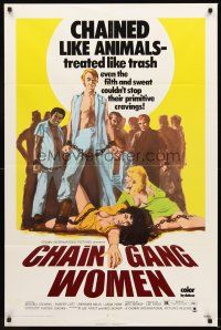 3s136 CHAIN GANG WOMEN 1sh '71 Michael Stearns, Robert Lott, Barbara Mills, chained like animals!