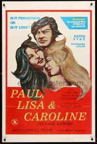 3s150 PAUL LISA & CAROLINE 1sh '77 sexy menage a trois art, is lesbianism perversion or is it love?