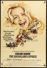 3s822 SUGARLAND EXPRESS English 1sh '74 Spielberg, cool Alexander art of Goldie Hawn!