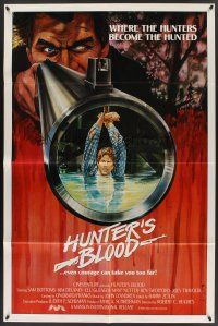 3s347 HUNTER'S BLOOD int'l 1sh '86 Sam Bottoms, Kim Delaney & Joey Travolta, hunters become hunted!
