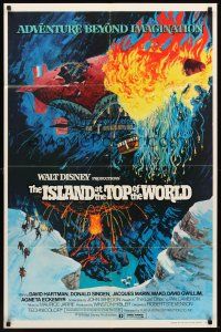 3s366 ISLAND AT THE TOP OF THE WORLD 1sh '74 Disney's adventure beyond imagination, cool art!