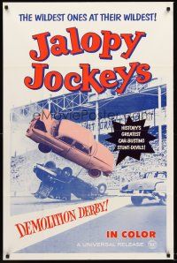 3s372 JALOPY JOCKEYS 1sh '60s cool demolition derby image of wrecking cars!